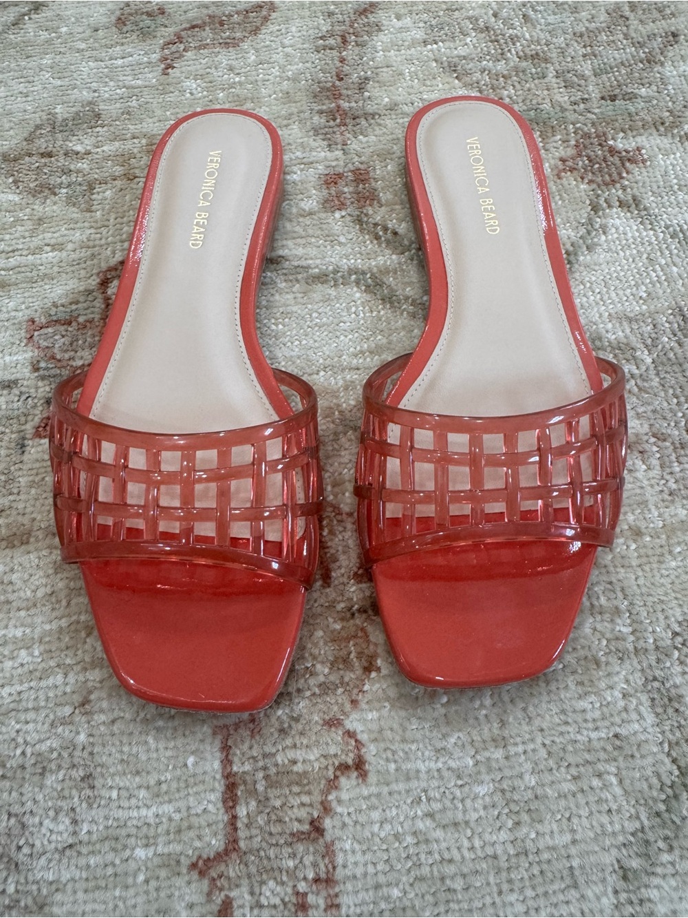 Veronica Beard Coral Red Woven Jelly Slide Mules.size 6